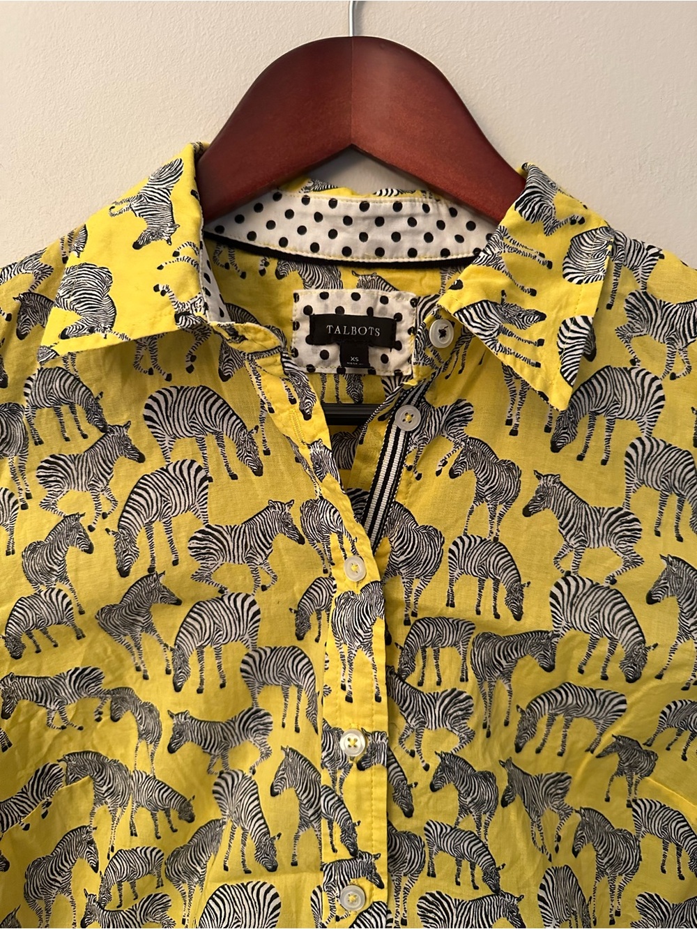 Talbots Yellow Zebra Print Button-Down Shirt Sz XS
